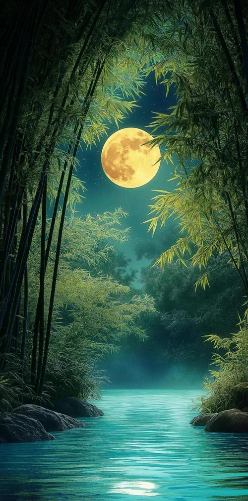月光下凉风吹过竹林意境图