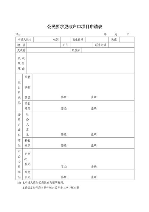 派出所户口改姓申请审批表填写样本