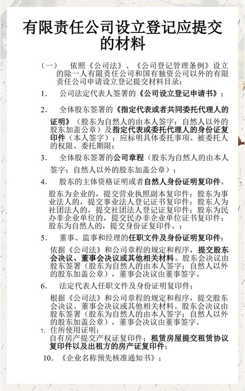 有限责任公司工商设立登记提交材料清单