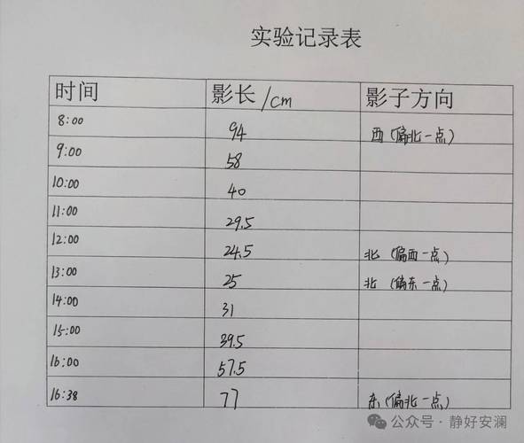 中学生地理实践小区采光观测记录表
