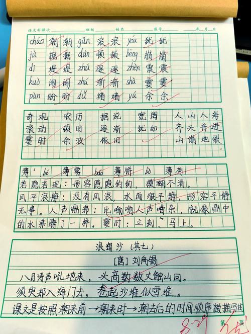 中小学语文作业本上手写的分层选做标注