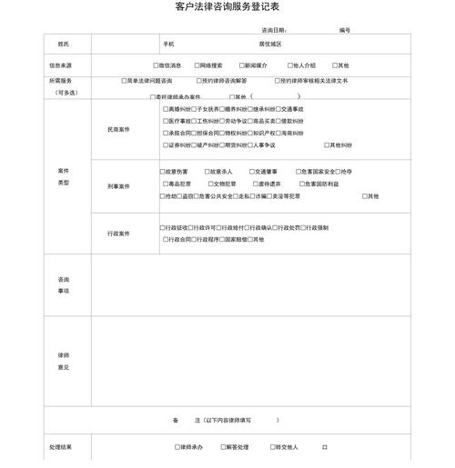 工伤赔偿律所咨询客户登记表
