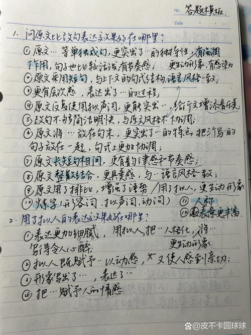 普通高校汉语言专业学生整理的高中语文答题模板手写笔记实拍