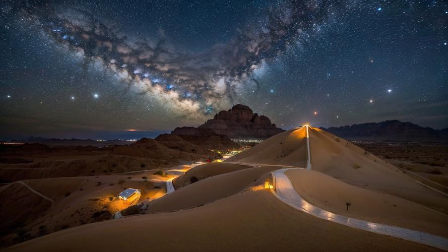 撒哈拉沙漠夜空银河全景