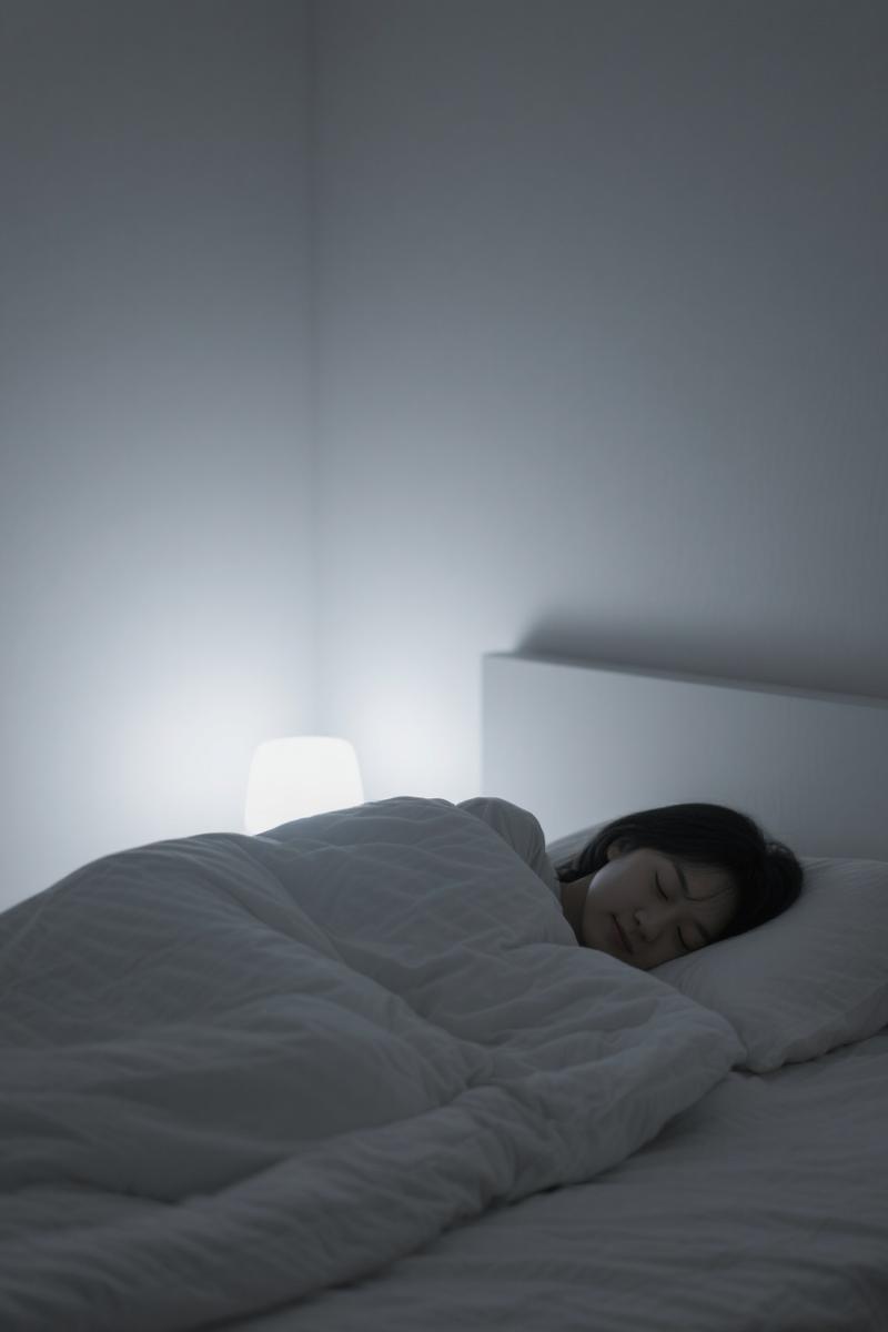 自然光线下的卧室 闹钟被扔掉 女人平静地躺在床上看天花板