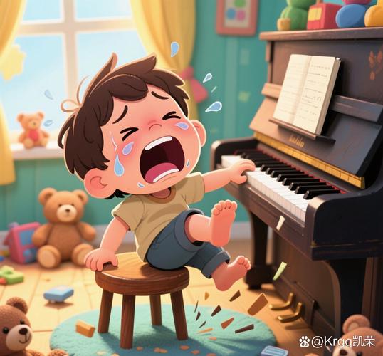 孩子在钢琴前哭泣抗拒练习