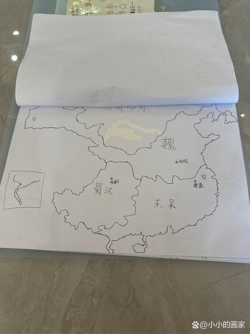 历史课本空白页手绘三国地图