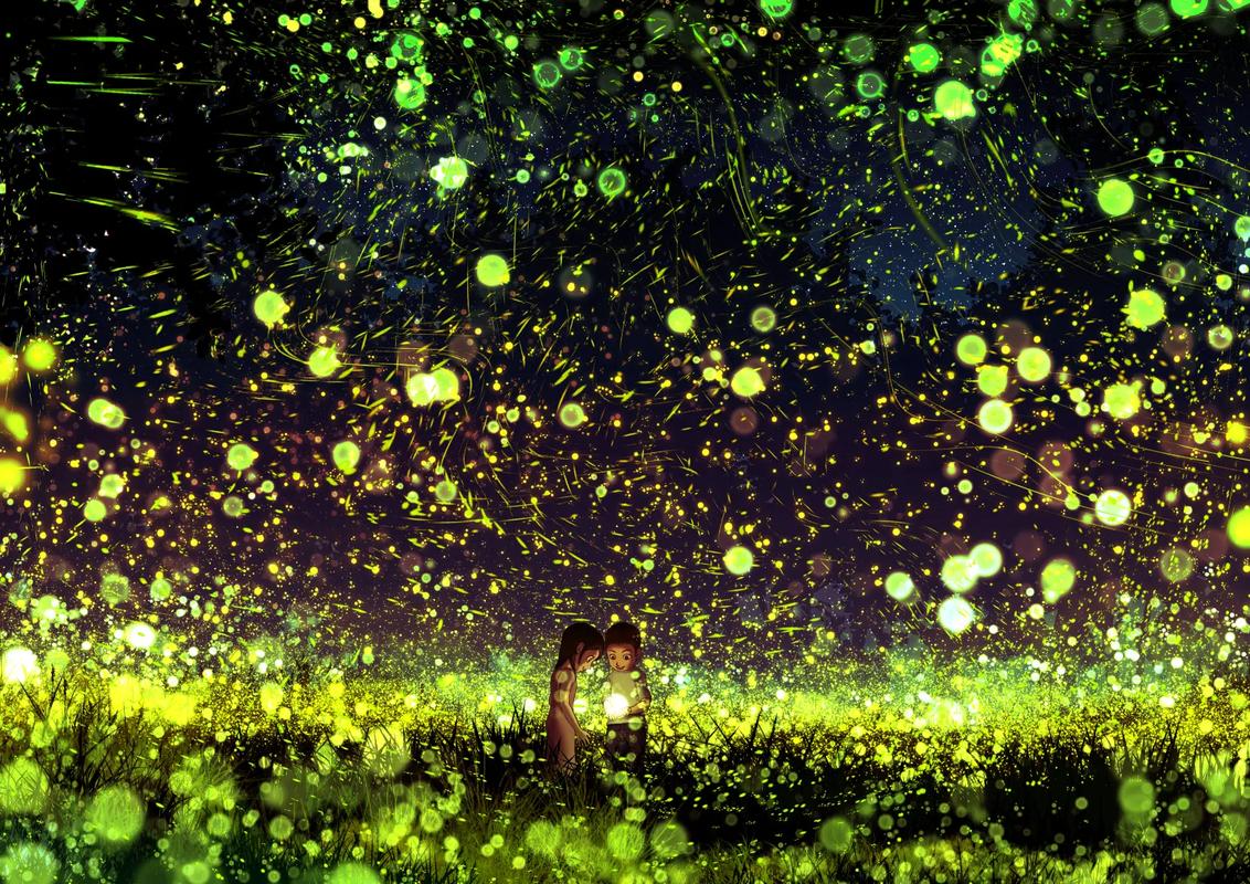 无光污染的乡村夏夜萤火虫与星空交织的梦幻场景