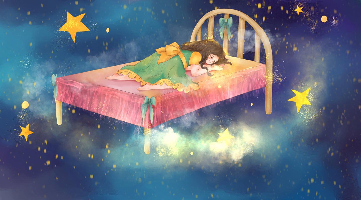 深夜失眠的人蜷缩在床上，月光透过窗帘，情绪崩溃的插画
