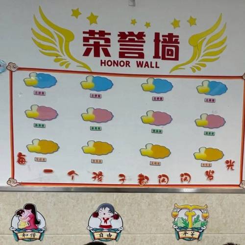 小学教室走廊铺满喷绘班级荣誉墙