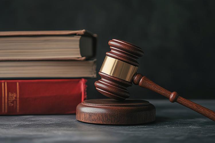 法律书籍上“紧急避险”条文特写，旁边放着法官法槌