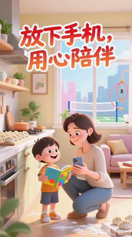 亲子共成长父母放下手机陪伴孩子场景图