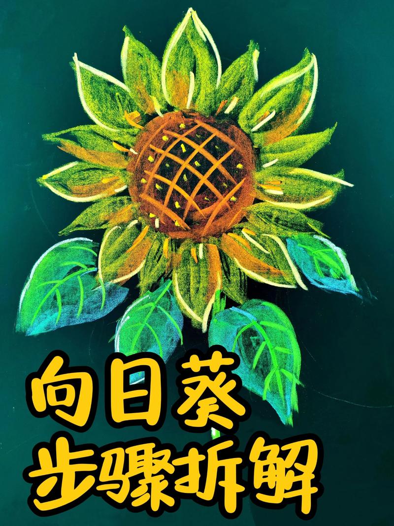 居家水泥墙面儿童粉笔涂鸦向日葵
