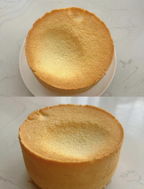 甜品制作戚风蛋糕塌腰成品对比图