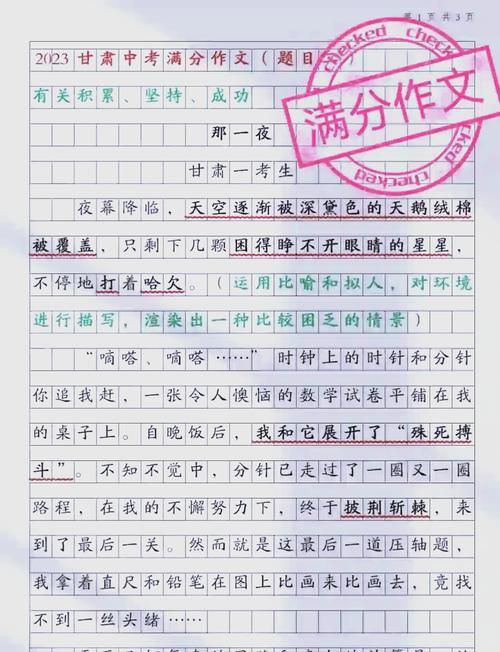 中学满分作文选上画满标记的范文页