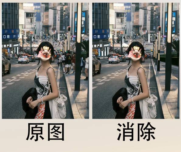 手机修图APP移除人群前后对比图
