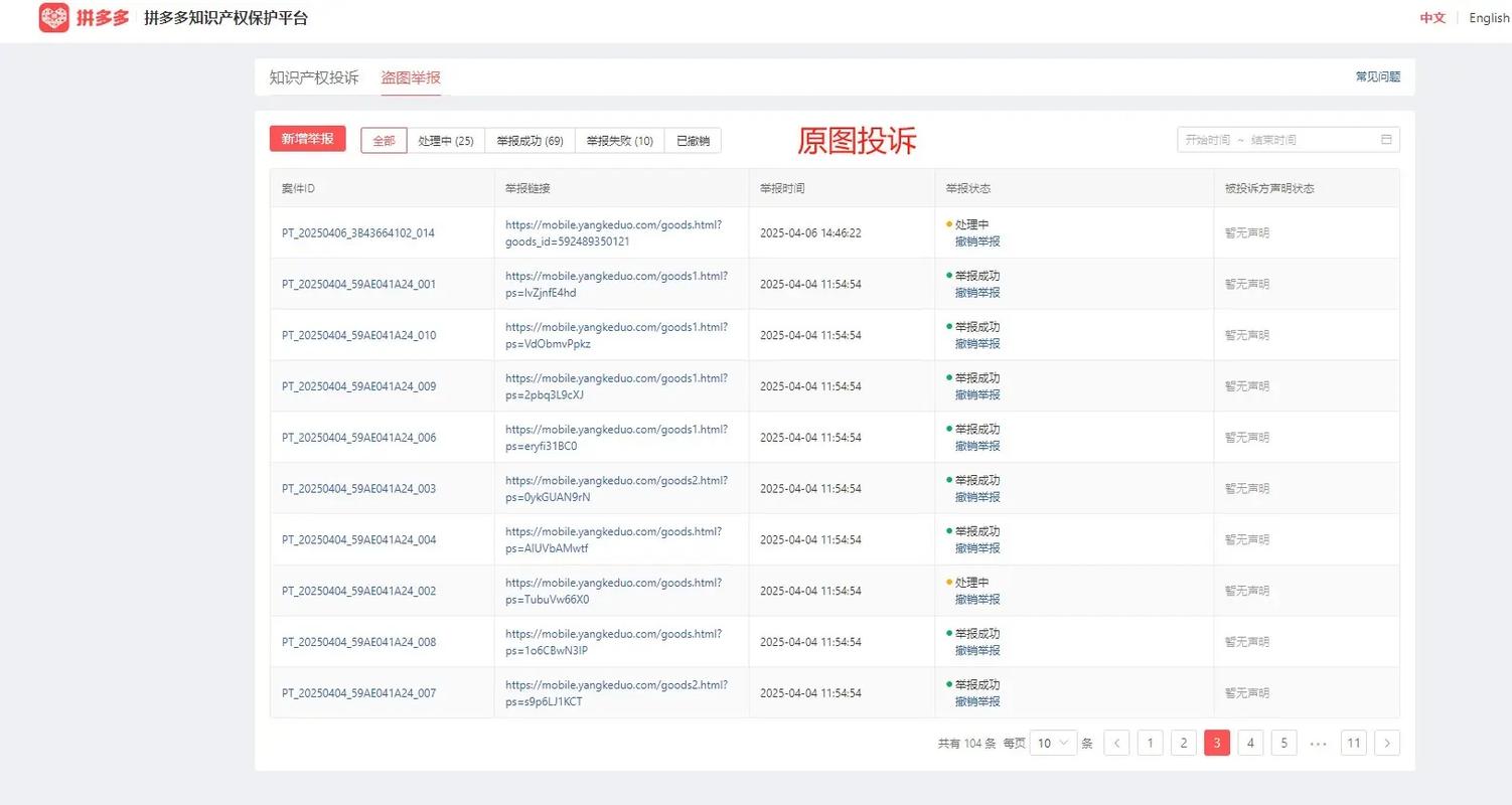 电商平台知识产权侵权投诉处理页面截图