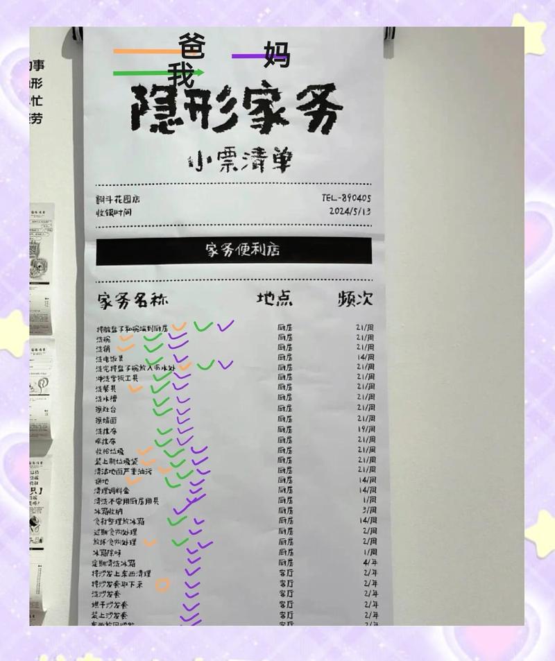 手写家庭隐形家务清单实拍