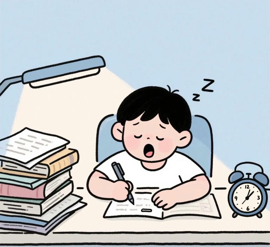 小学生寒假趴桌子赶作业苦恼