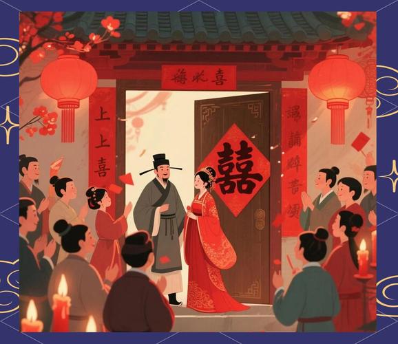 王安石赶考双喜临门故事插画 中式婚礼对联起源