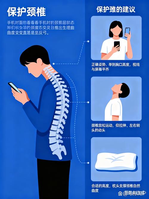 长时间低头看电子屏幕对颈椎影响示意图