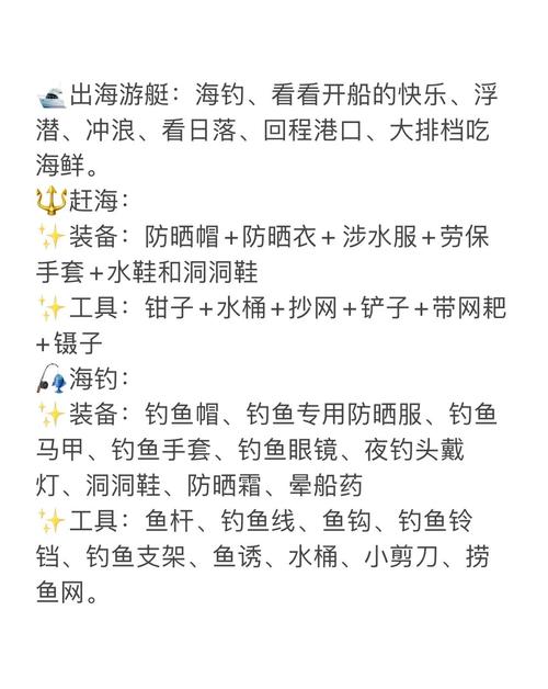 海岛度假浮潜装备全套清单平面图