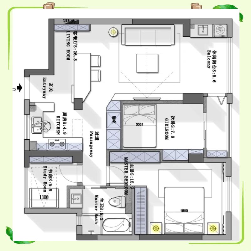 小户型卧室多功能家具动线设计图