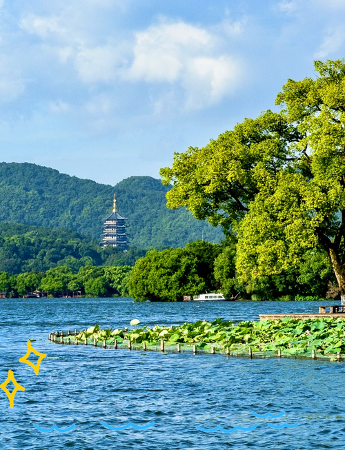 西湖小众长椅视角拍雷峰塔