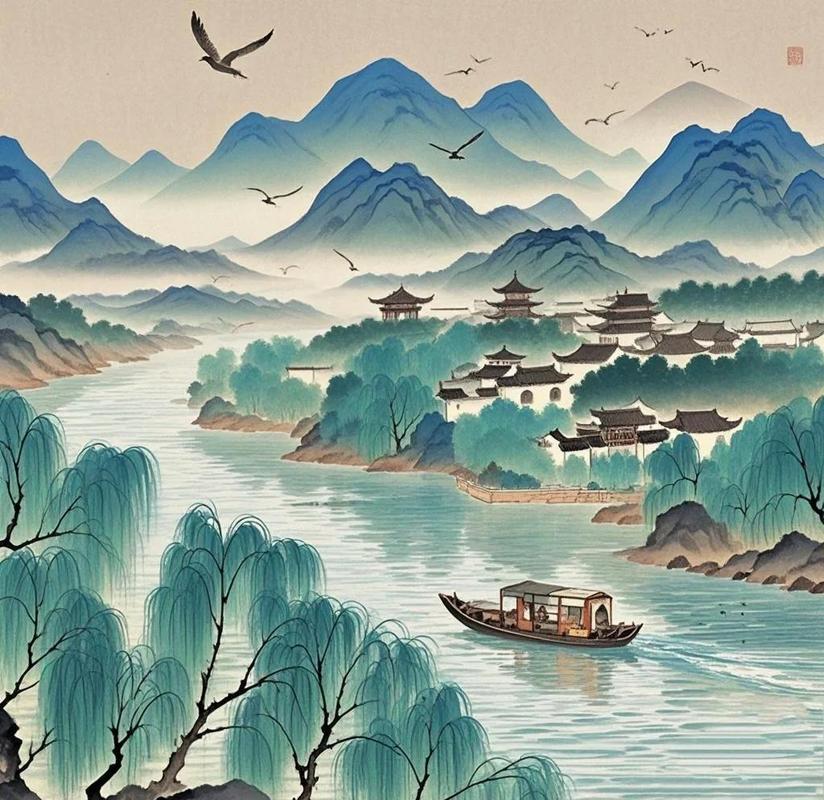 早春瓜洲渡口黄草江岸景色