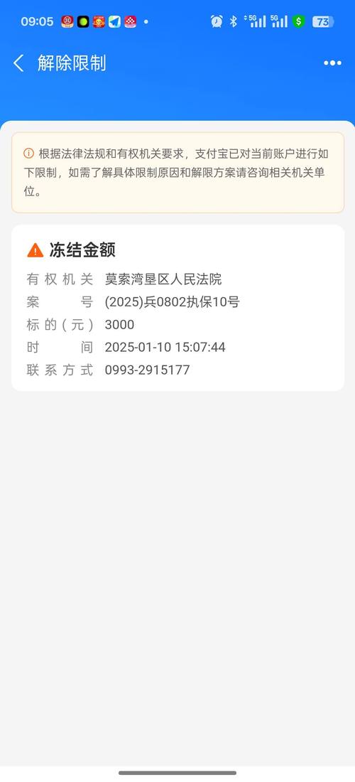 法院保全案件微信支付宝冻结截图