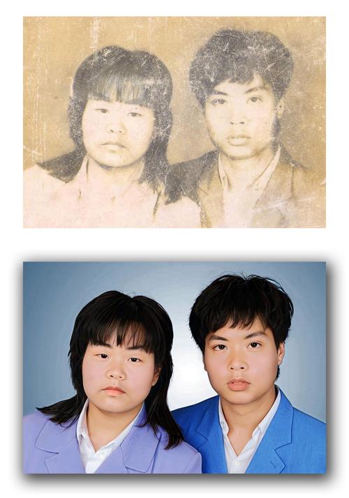 毕业纪念册老照片扫描修复对比图