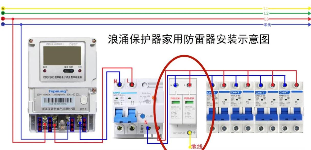 家用防浪涌保护器安装示意图