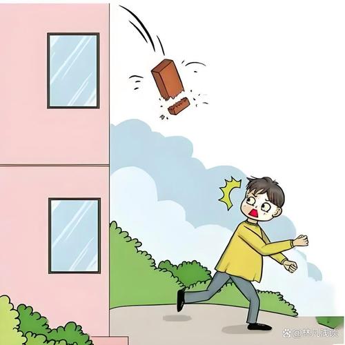 高空坠物路人躲闪碰伤旁人场景示意图