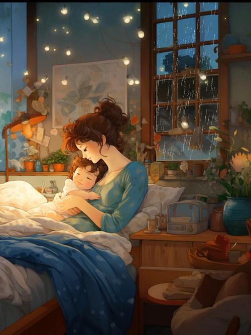 妈妈抱着孩子一起看照片日记本温馨场景