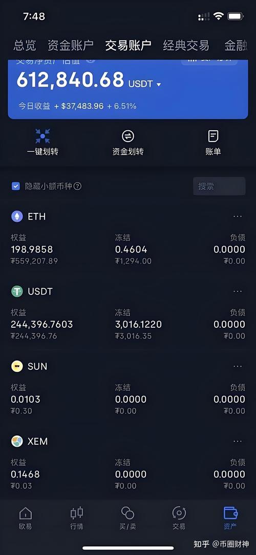 手机加密货币交易APP界面