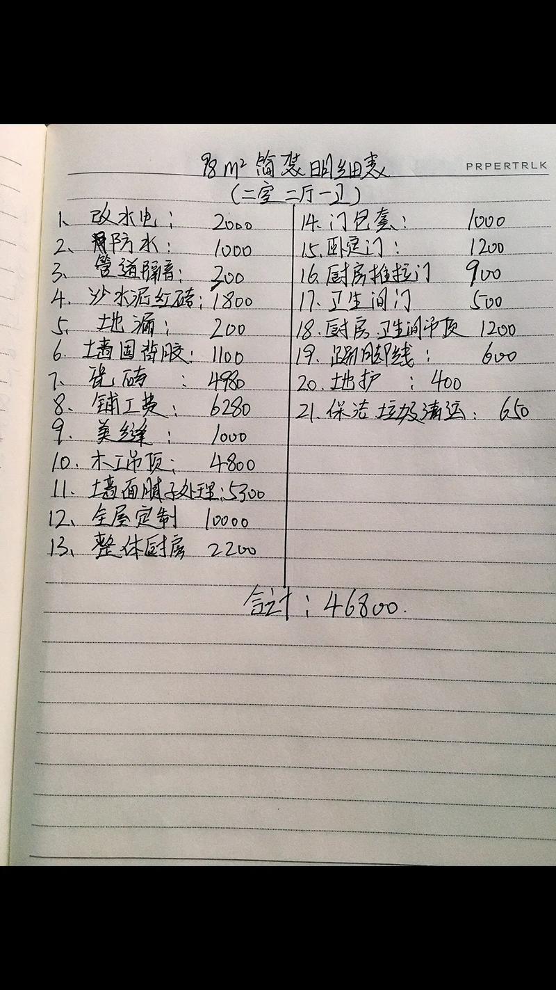 性价比装修家装预算分配手写实拍表