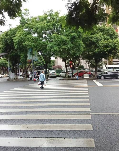 傍晚阴天斑马线过马路行人实景图