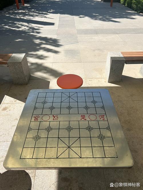 儿童在公园石桌上下中国象棋