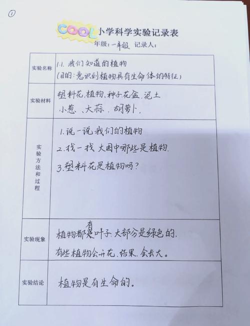 儿童小学生实验变量控制手写记录表实拍
