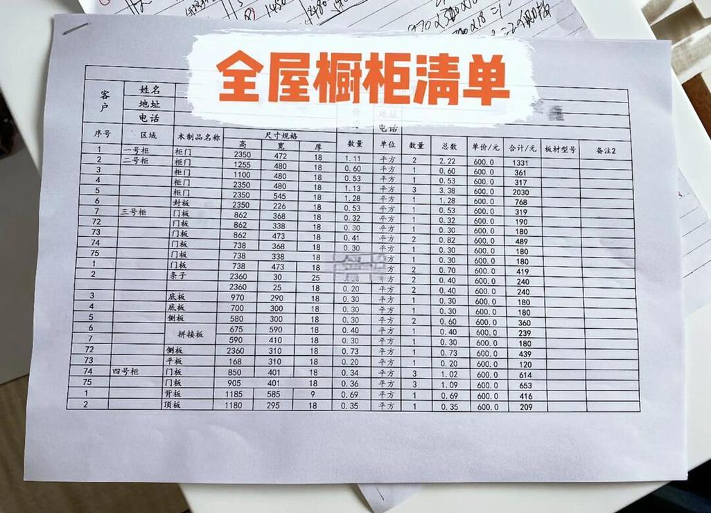 橱柜报价明细表对比实拍