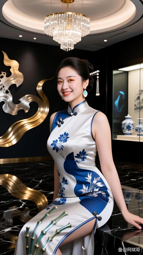 手绘原创旗袍缠枝纹原稿放在老茶桌上
