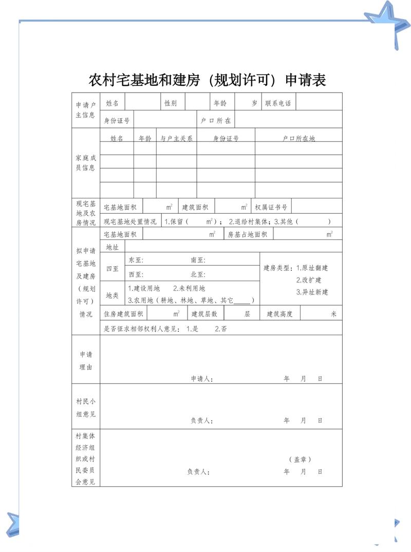 90年代城镇宅基地建房审批表原件