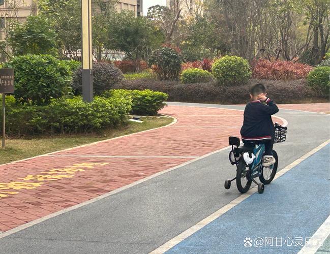 孩子放学后在小区车棚练自行车的场景