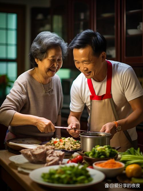 祖孙俩在厨房桌边一起择豆角数数,充满生活气息的画面