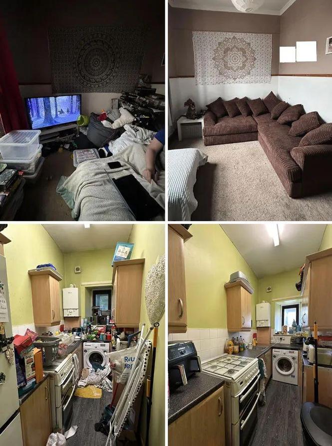 杂乱卧室整洁卧室大脑负荷对比示意图