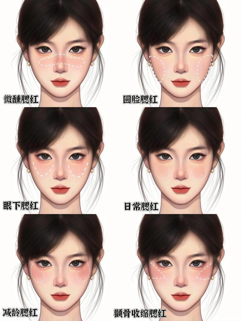美妆教程不同脸型腮红画法