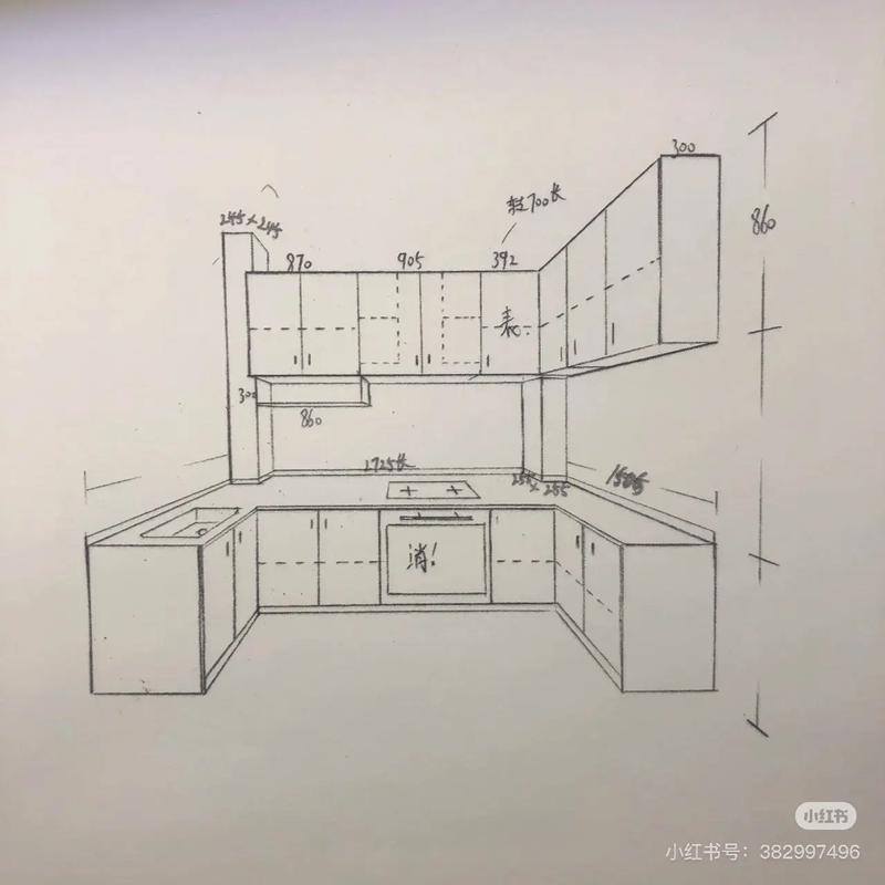 现代厨房岛台设计手绘图