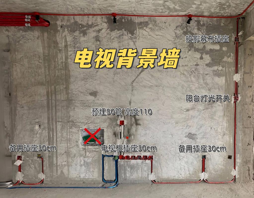 客厅电视墙插座预埋管线示意图