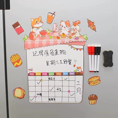 家庭冰箱上贴的三代人文化主题手写便签卡