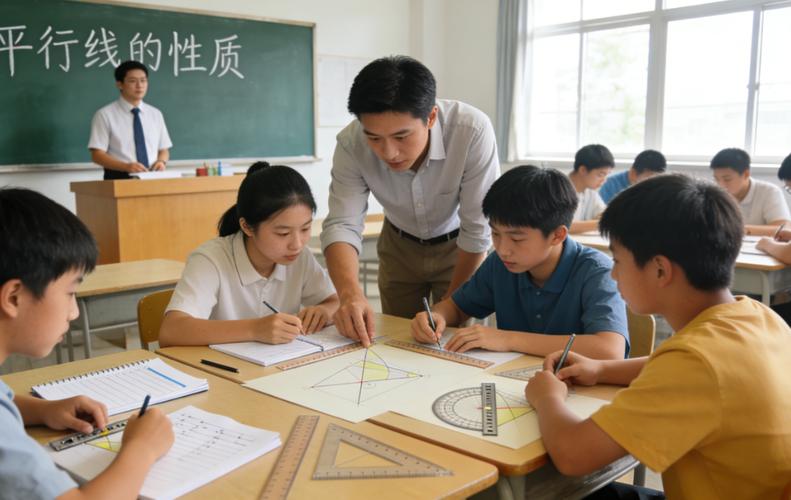 翻转课堂初中数学小组讨论场景